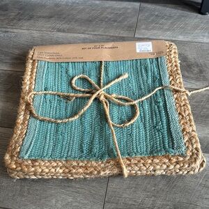 Teal and Tan Woven Placemats Set